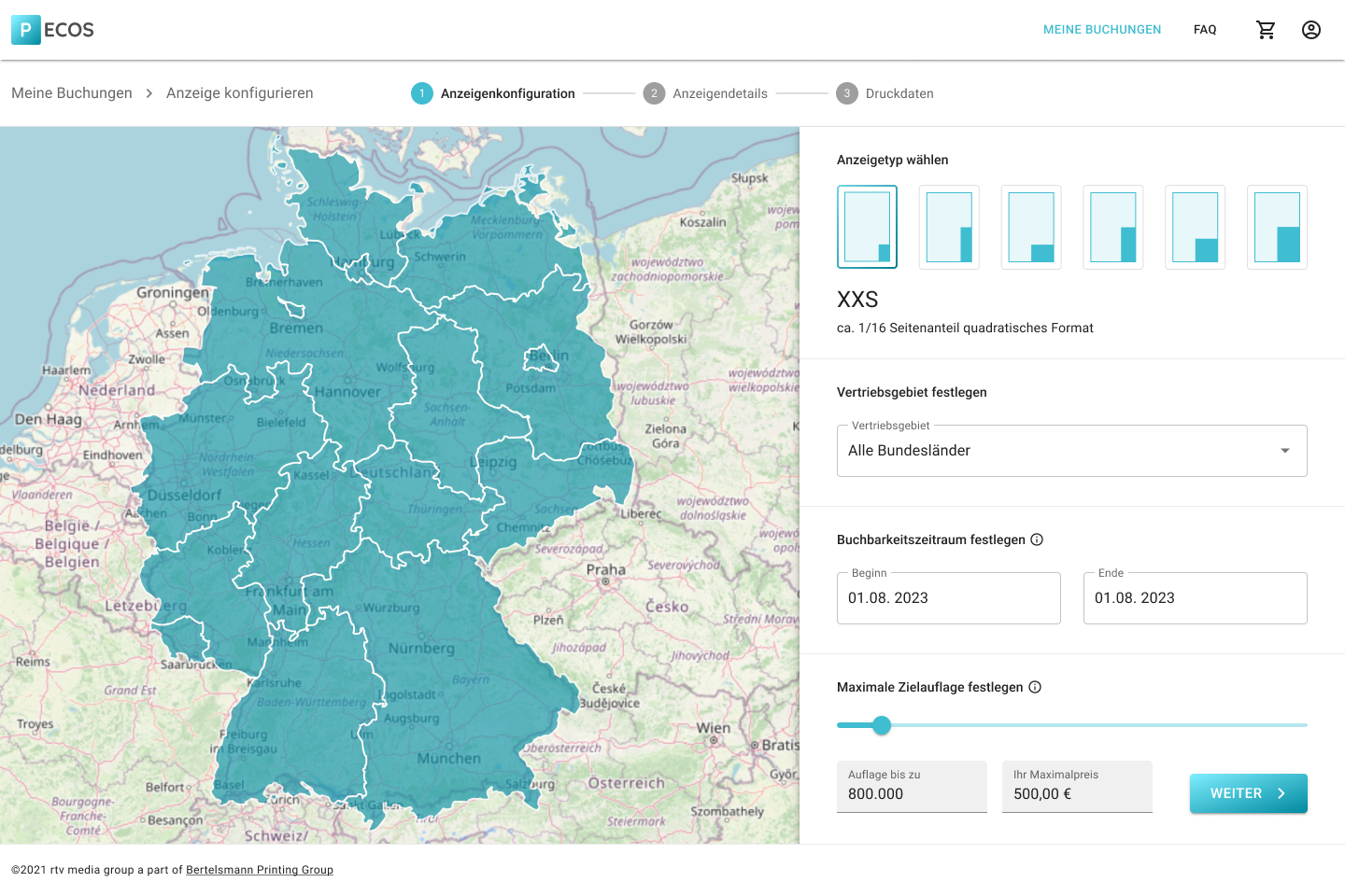 Overview of configured advertising campaigns