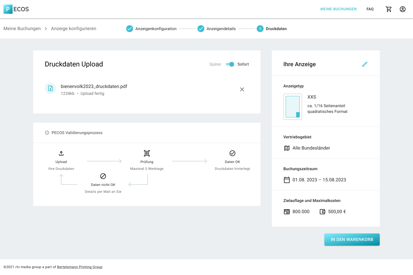 Print data uploaded as a PDF and checked for print readiness