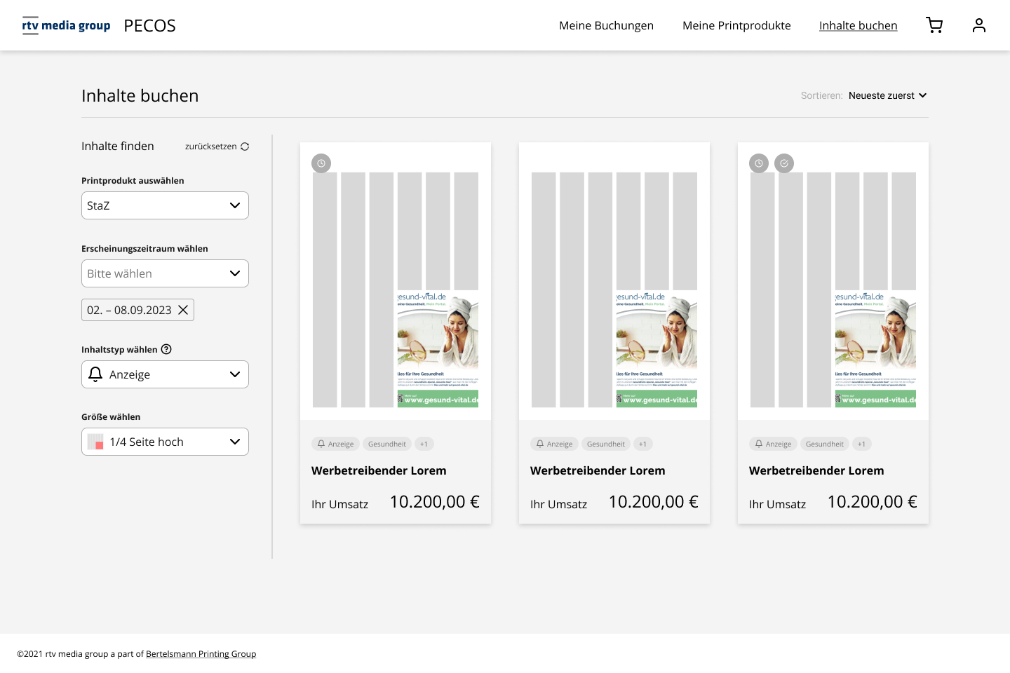 Publishers browse available ads for their publication and select suitable ones